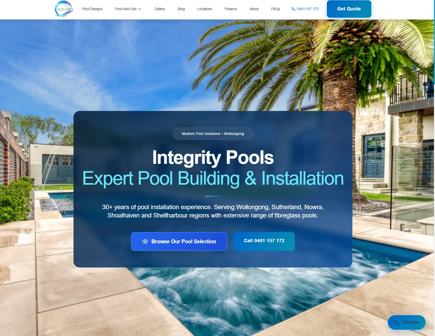 Integrity Swimming Pools website design, Pool builders, Wollongong to Nowra