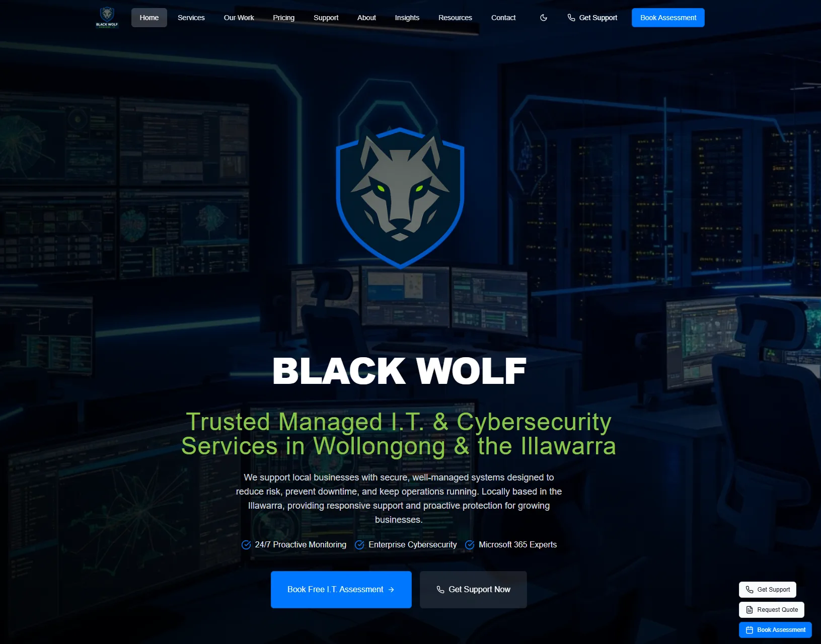 Black Wolf IT website design, Managed IT, Wollongong