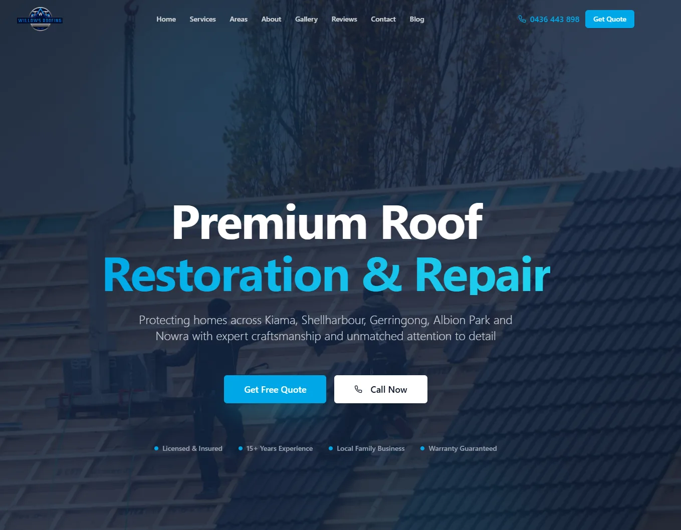 Willows Roofing website design, Roofing, Kiama to Nowra