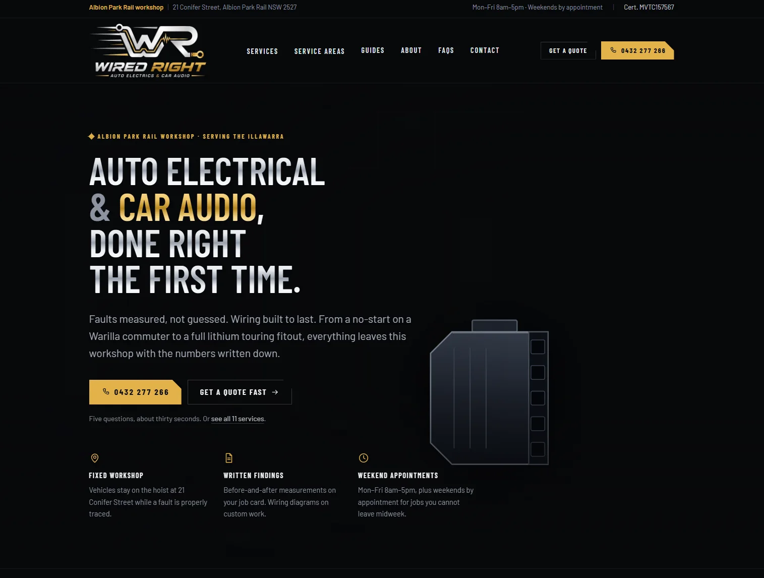 Wired Right website design, Auto electrical, Albion Park Rail